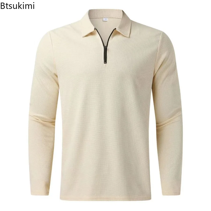 

2024 Men's Long Sleeve Polo Shirts Solid Zipper Lapel Casual Pullovers Tops Loose Soft Breathable Sports Tops for Men Shirts New