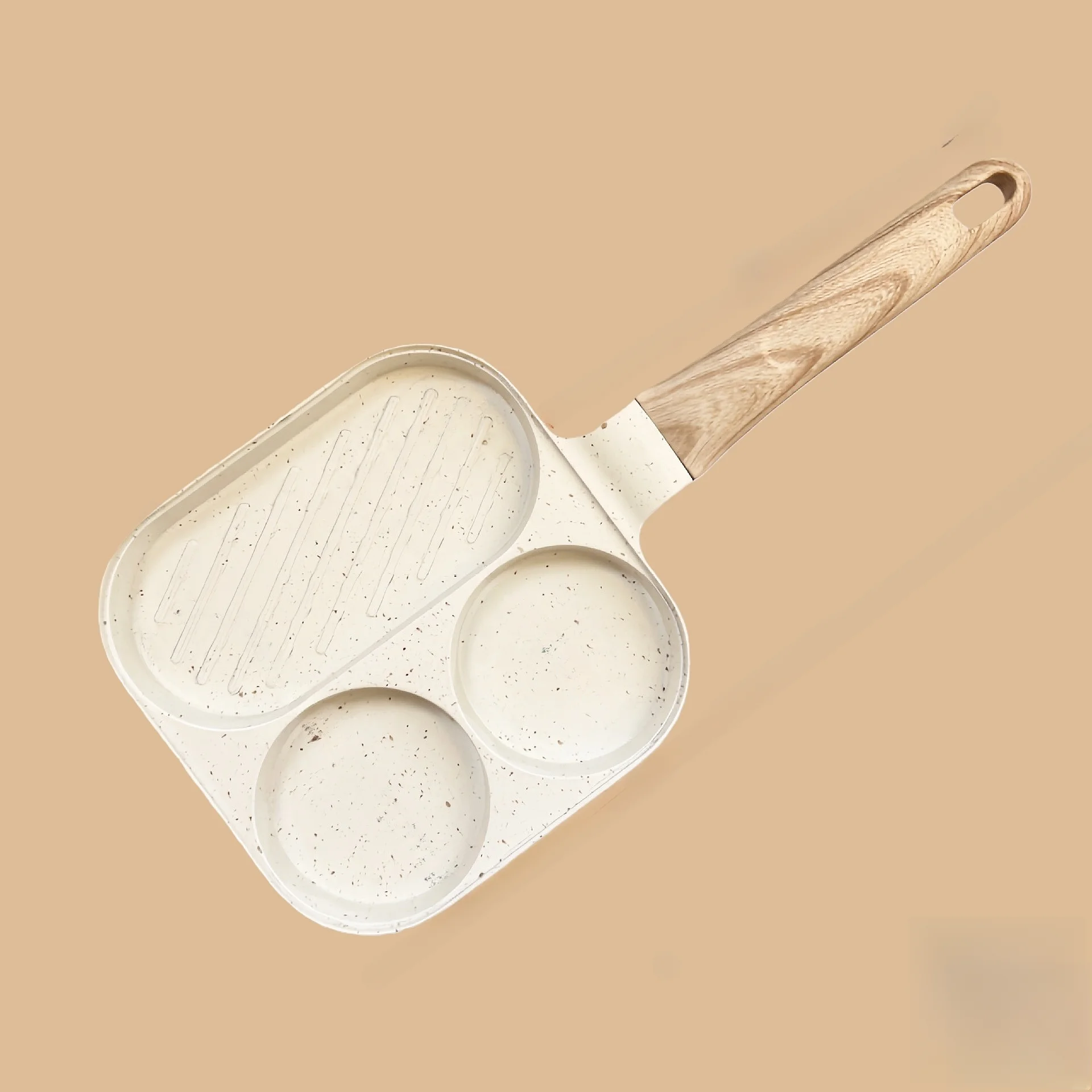 3 in 1 Nonstick Breakfast Pan with Glass Lid Spatula Oil Brush for Eggs Three Section Design Ergonomic Handle Easy To Clean