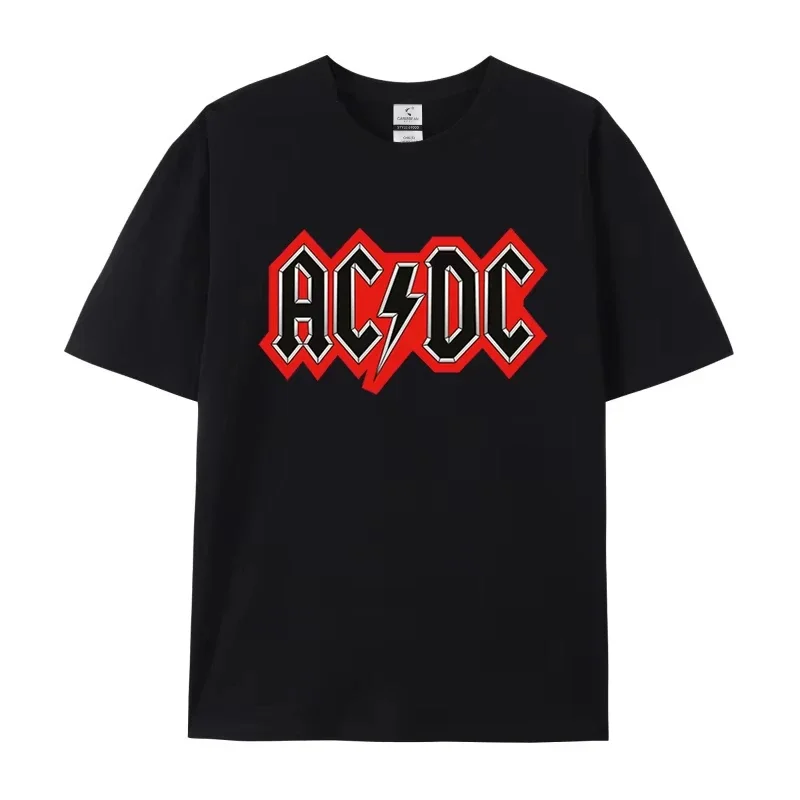 

2025 ACDC Rock Band American Street Hip-hop Punk Vintage Printed Short Sleeve T-shirt Black T-shirt High Quality