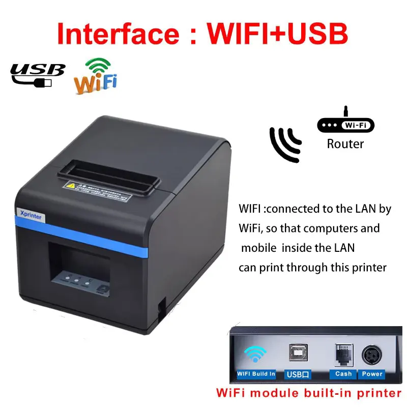 Xprinter Auto Cut 80 mm thermische bonprinter 200 mm/s hogesnelheidsrekeningprinter met USB+LAN of USB+BT of USB+WIFI -1 rolpapier