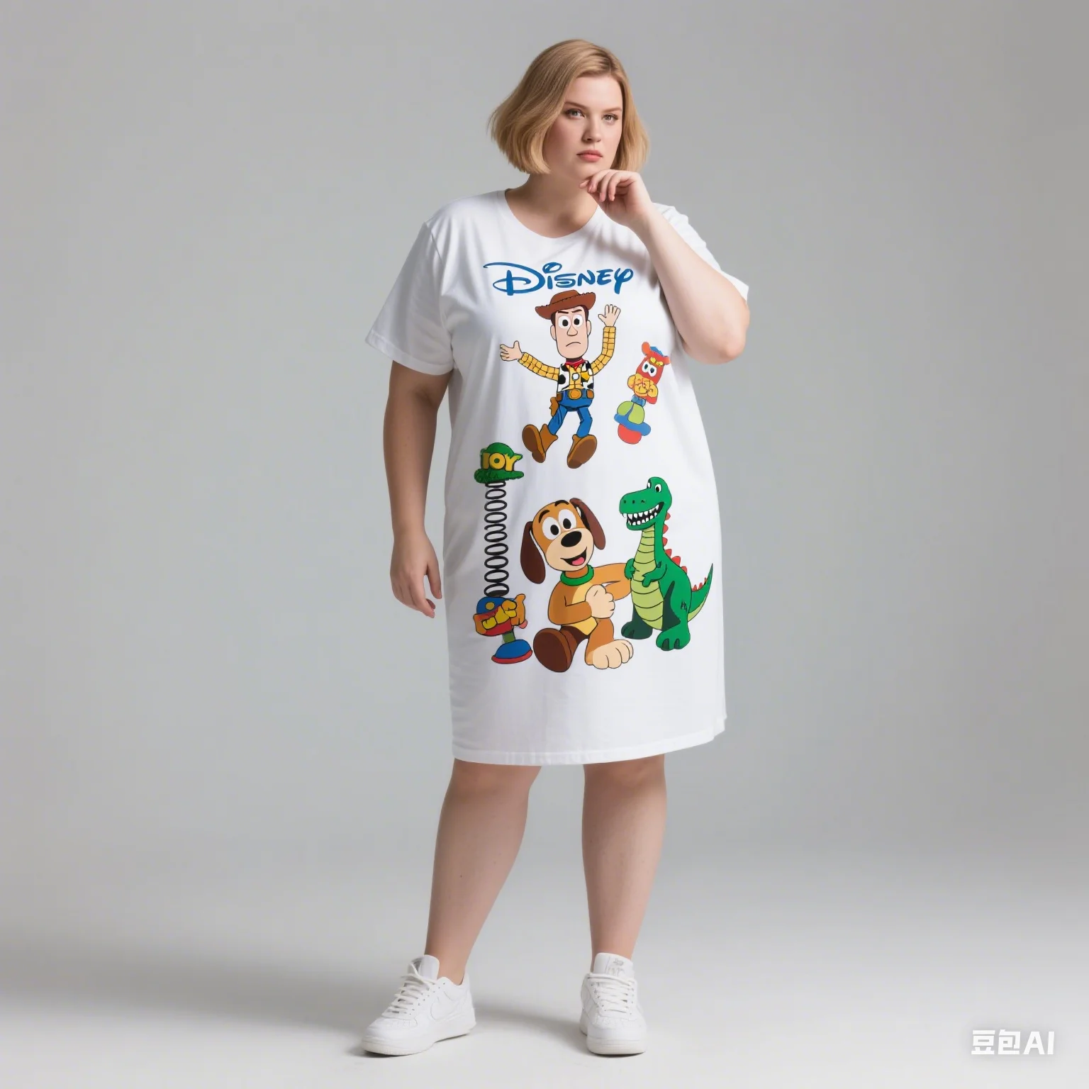 2025 Vestido de manga corta de talla grande para mujer con licencia de Disney Moda Estilo casual Diseños impresos de personajes de dibujos animados