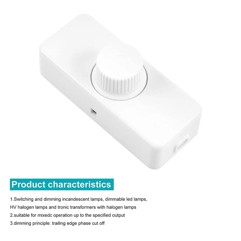 ABXH Inline LED Dimmer Switch, Built-In Rotary ON/OFF And Knob Control Dimmer For Dimmable 3-100W LED/Incandescent