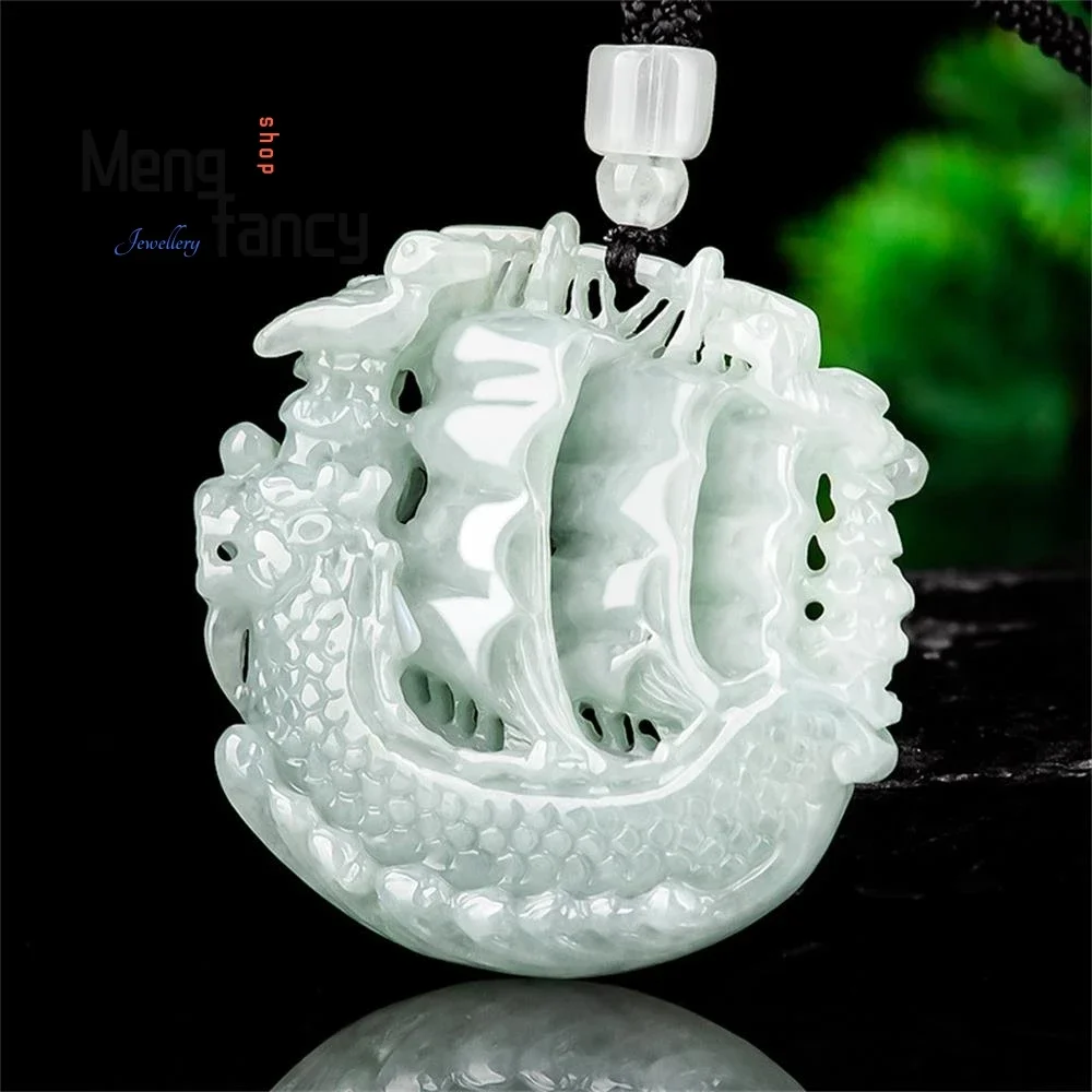 

Natural A-goods Jadeite Shunfeng Shunshui Jade Three-dimensional Sailboat Pendant Exquisite Handicraft Luxury Quality Jewelry