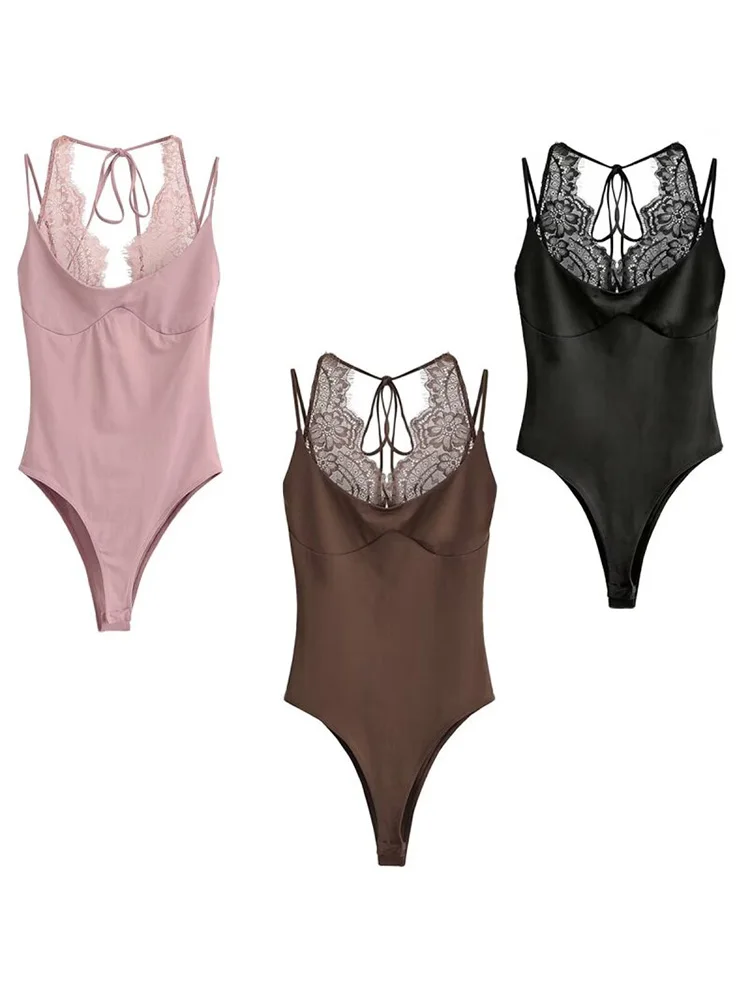 

2026 Women Summer Sexy Bodysuit Jumpsuit Fashion Solid Lace Strap Strapless Female Elegant Overalls Rompers Clothing