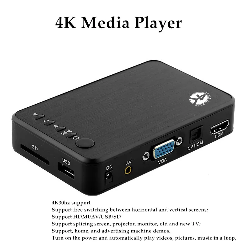 ミニHDメディアプレーヤー,新モデル,4K,接続されたTVプレーヤー,HDMI,SD,hdd,autoplay,ppt,プリパッドプレーヤー用