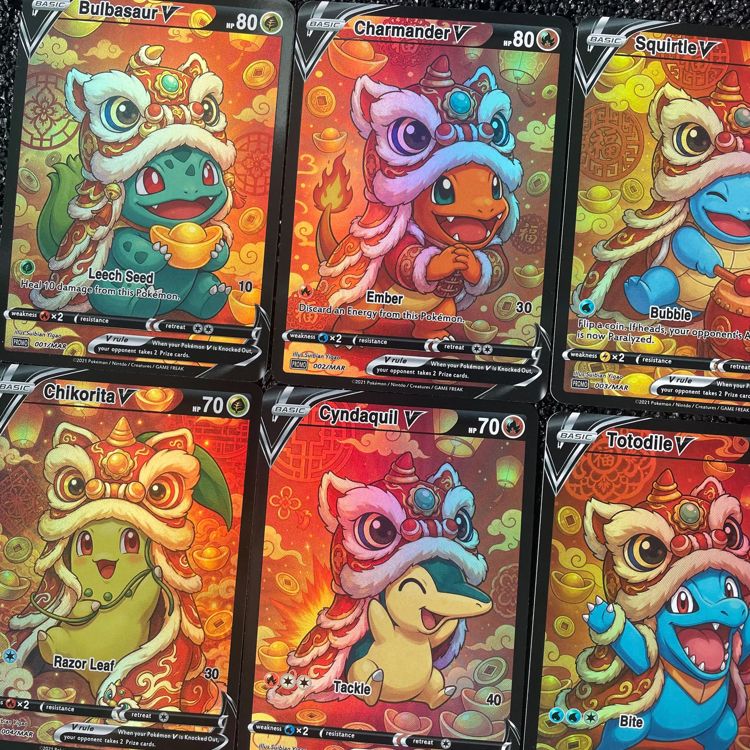 DIY English PTCG New Year Lion Dance Themed DIY Collectible Cards Charmander Squirtle Treecko Mudkip Pichu Birthday Gift