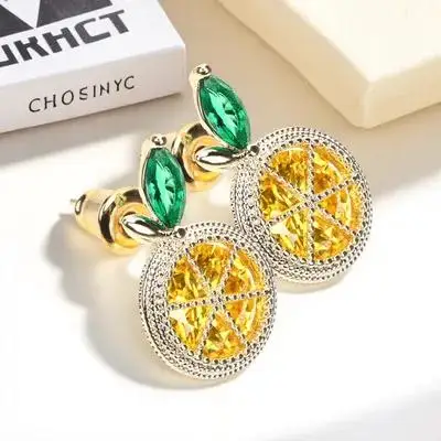 

1 Pair Lemon Shape Lemon Sparkly Studs Cartilage Bling Ear Drops Fruit Eardrops Stylish Statement Earrings