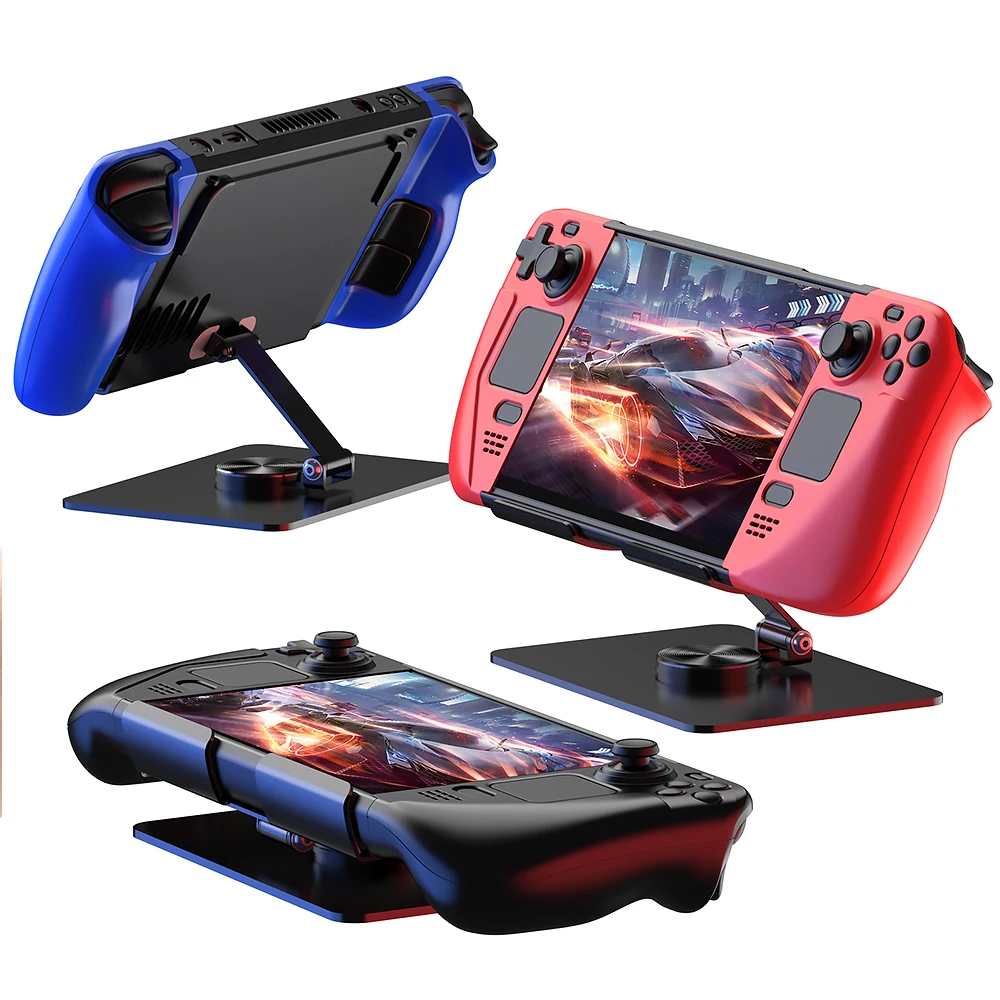 Full Body Protection Metal Case Cover For Steam Deck Game Console With Rotating Metal Stand Full Protective Case 360 Degree