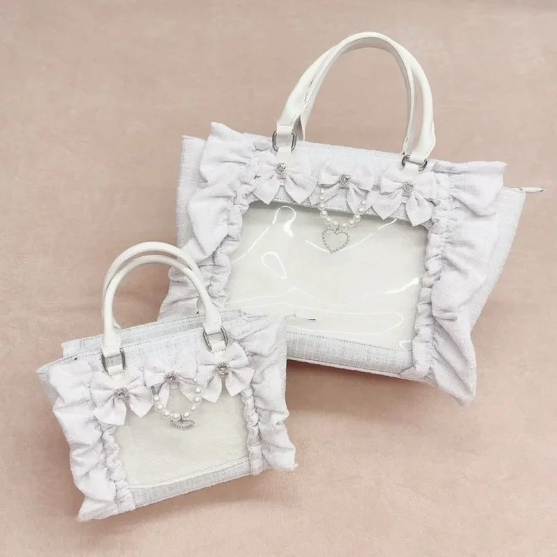 AR Bow Itabag Handheld Crossbody Bag 2024 Japan Y2K Small Capacity Lace Women's Bag PU Mini Student Large Capacity Tote Bag New