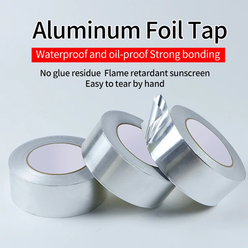 1Rol Hoge Temperatuurbestendige Aluminiumfolie Tape, Waterdicht En Oliebestendig, Vlamvertragend En Zonwerend, Hand-Tranen