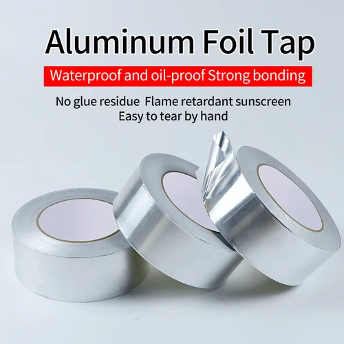 Imagen 2 del producto 1 rollo de cinta de papel de aluminio resistente a altas temperaturas, impermeable y a prueba de aceite, ignífugo y a prueba de sol, rasgable a mano