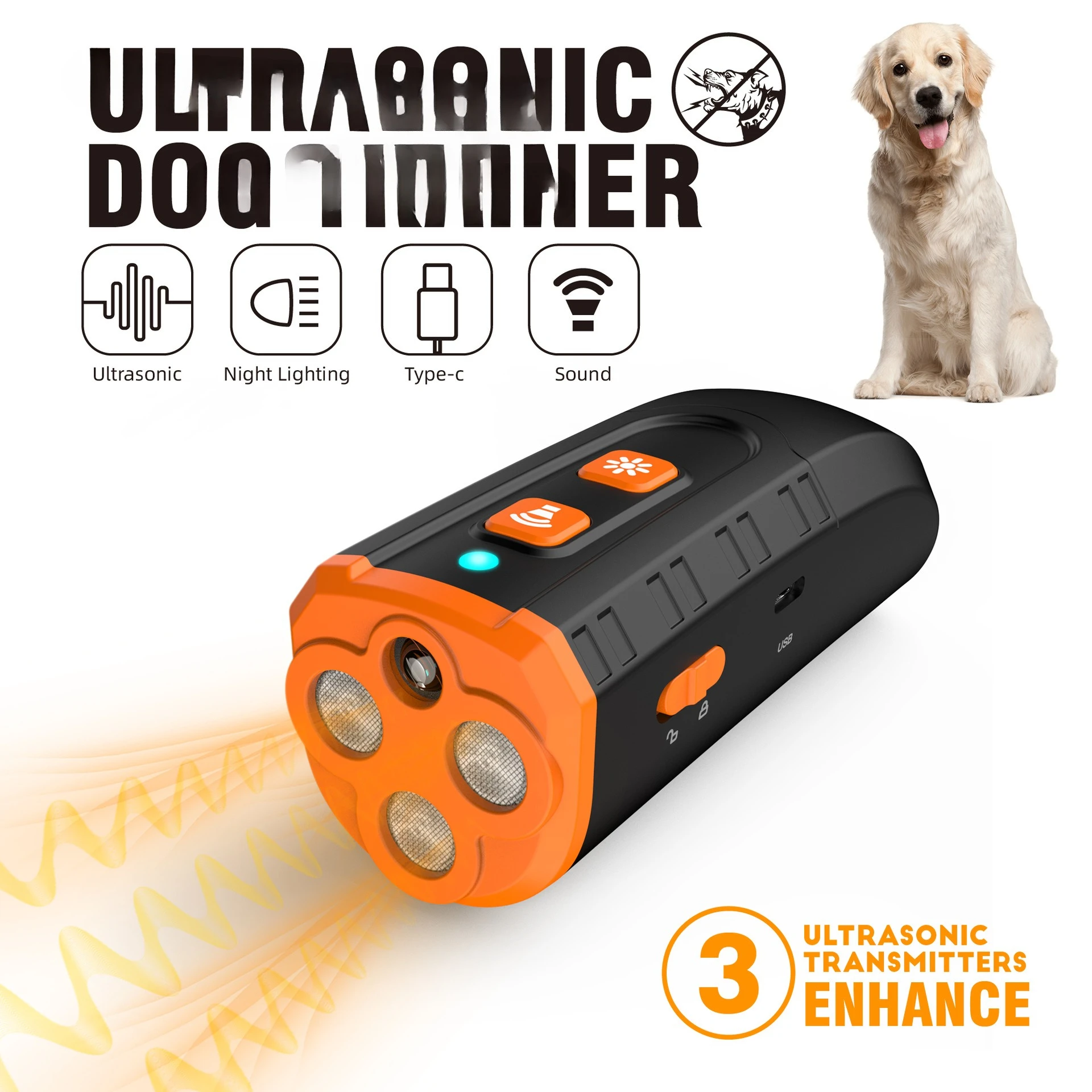 for  ultrasonic dog  portable handheld tri-core ultrasonic high-power training anti-barking device flash pet