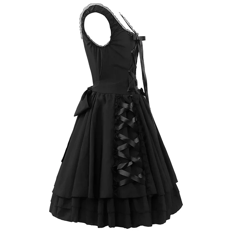 Verão novo gótico lolita sem mangas vestido feminino rendas até vestido de princesa steampunk camada das mulheres vestidos extravagantes de halloween