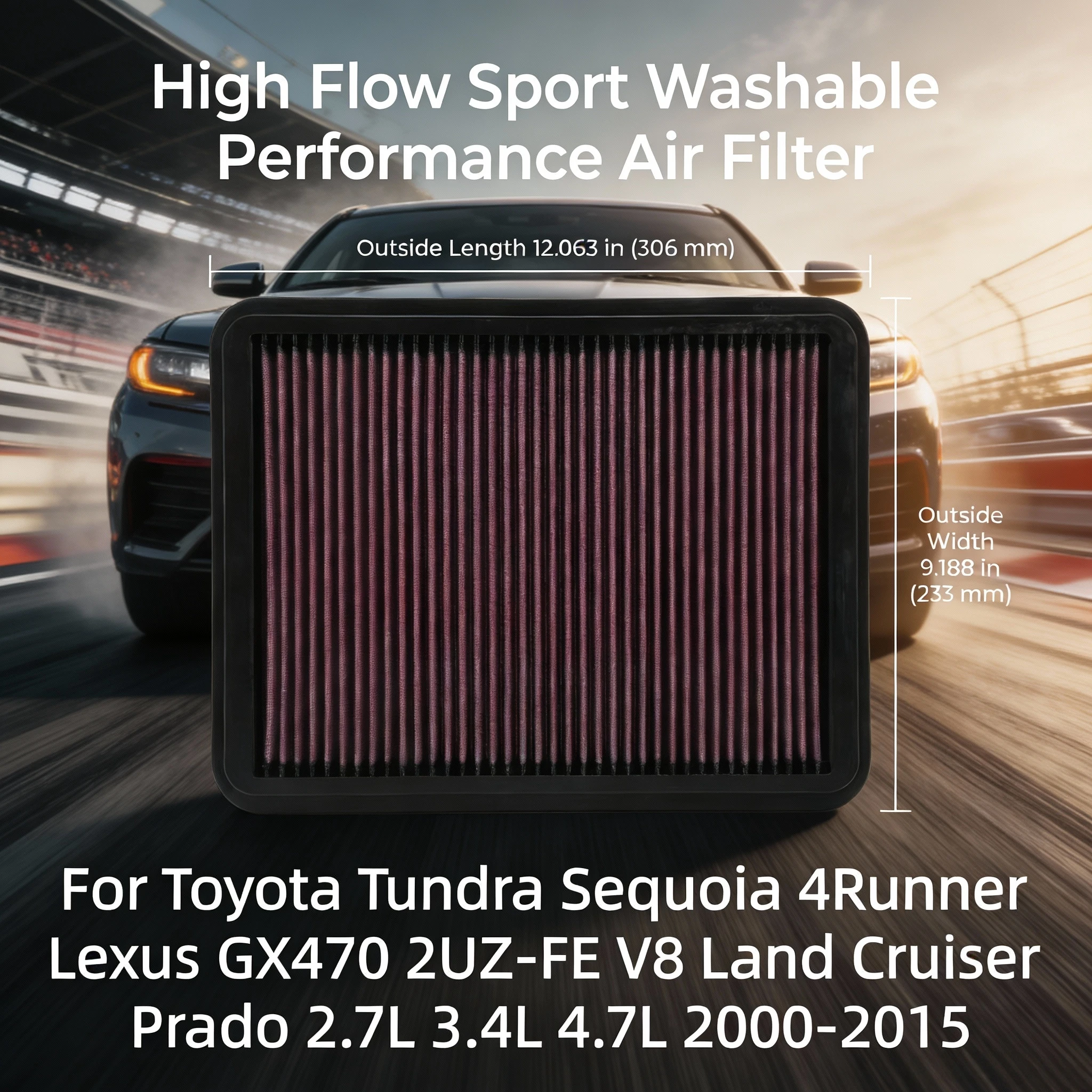 For Toyota Tundra Sequoia 4Runner Lexus GX470 2UZ-FE V8 Land Cruiser Prado 2.7L 3.4L 4.7L 2000-2015 High Flow Air Filter 33-2144