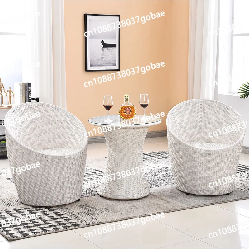 

Rattan Chair Three-piece Table and Chair Courtyard Outdoor Bird's Nest Coffee Table Combination Coffee