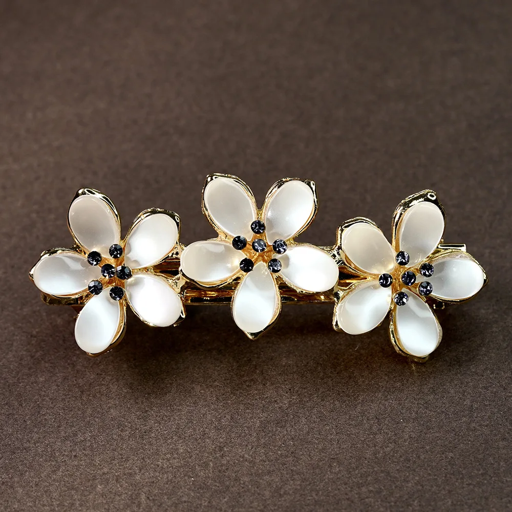 New luxury opal spring clip fashion flower rhinestone zircon hair clip ponytail word clip elegant ladies Korean hair accessories