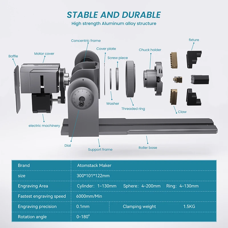 ATOMSTACK R1R2 Upgraded Rotary Clamp for Cups Ring Jewelry Compatible 95% Laser Engraving Machine Ortur Neje Twotress