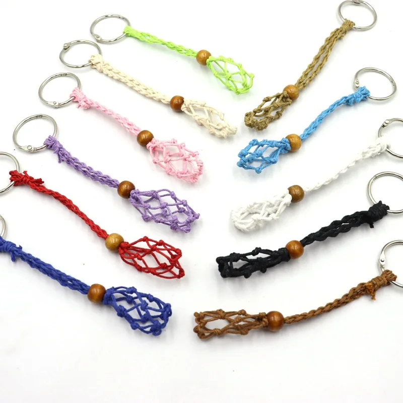 20pcs Woven Adjustable Empty Poket Net Bag Key Chains Braided Retractable Replaceable Stones DIY Key Rings for Women Men