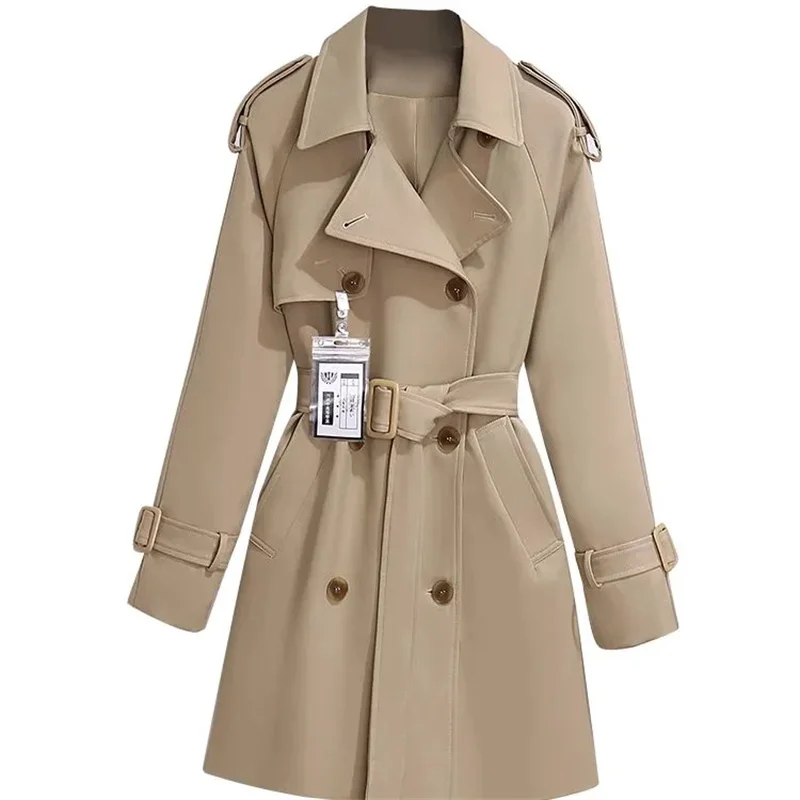Women Windbreaker 2026 New Spring Autumn Double-breasted Lined Trench Coat High End Fashion Mid-Long Khaki Overcoat With Belt - view 5