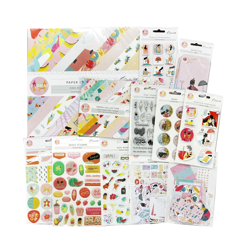 

Creative Path Aloha Summer Scrapbooking Journaling Sets Decorative Papers Die Cuts Stamps Stickers Full Sets DIY Crafting Kits