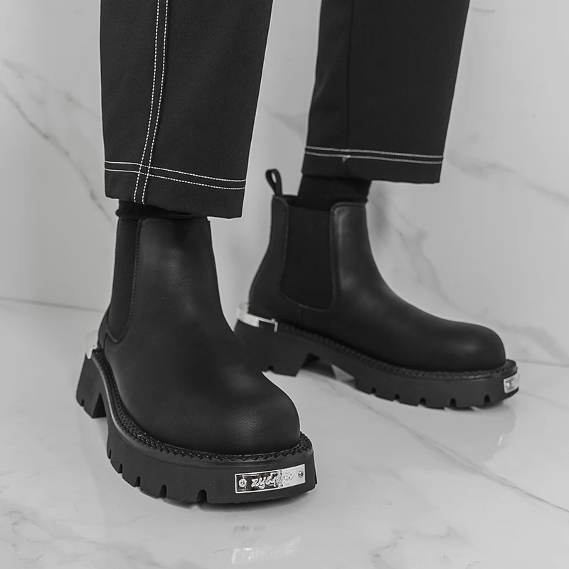 جلد طبيعي تشيلسي الأحذية للرجال الانزلاق على عادية عالية الجودة حذاء من الجلد خمر نمط الأعمال الأحذية كل مباراة #4