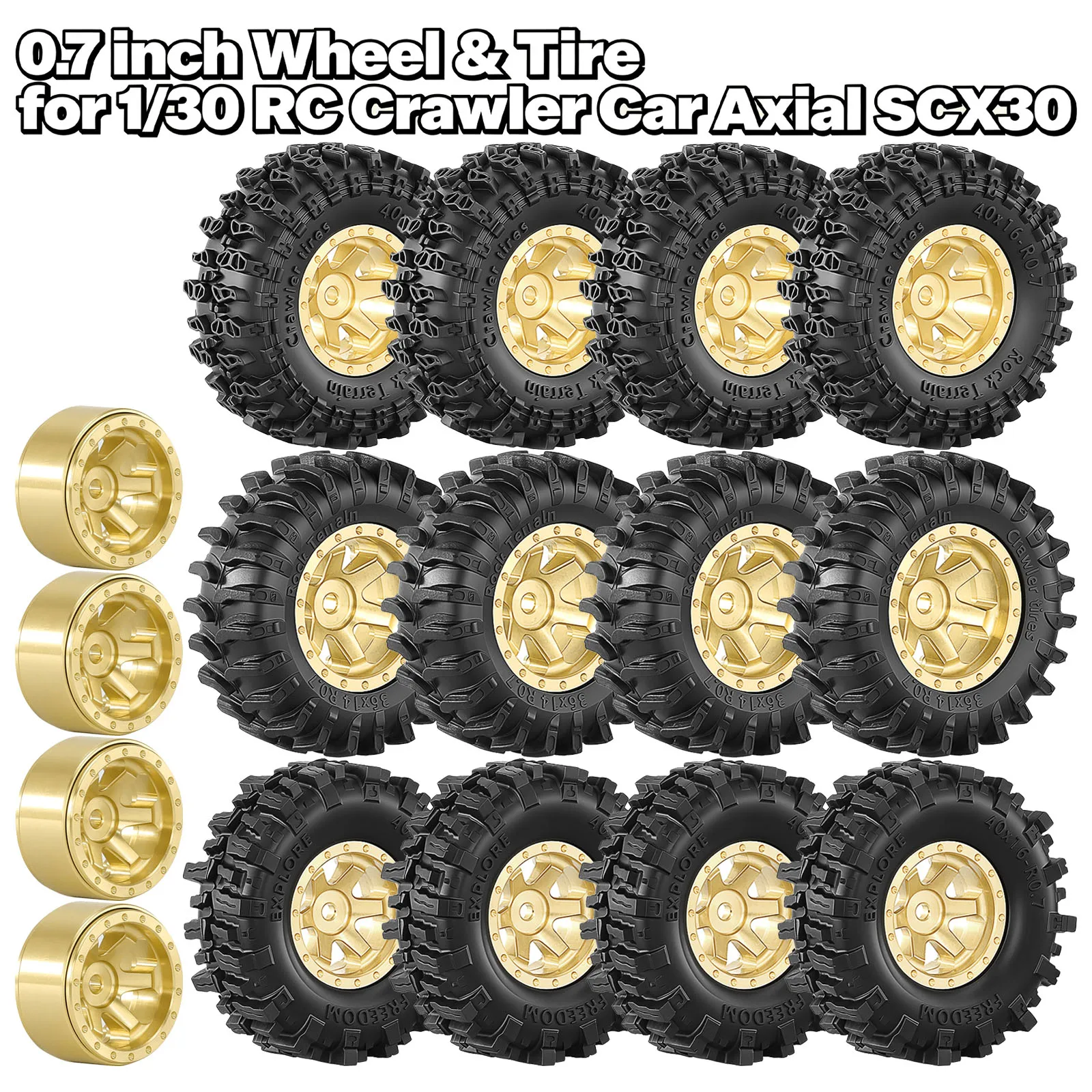 4pcs 0.7 inch 36mm/40mm Rubber Crawler Tires All Terrain Tyres & Wheel Hubs for 1/30 Axial SCX30 RC Crawler Car Upgrade Parts