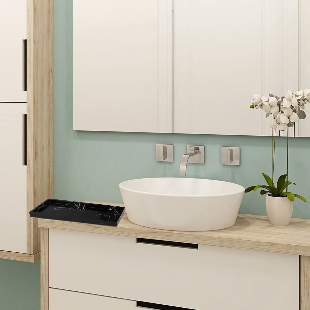 

1Pcs Nordic Style Marble Texture Tray Resin Bathroom Storage Solution Rust-Free Easy Maintenance Sturdy Tray for Bedroom Toilet