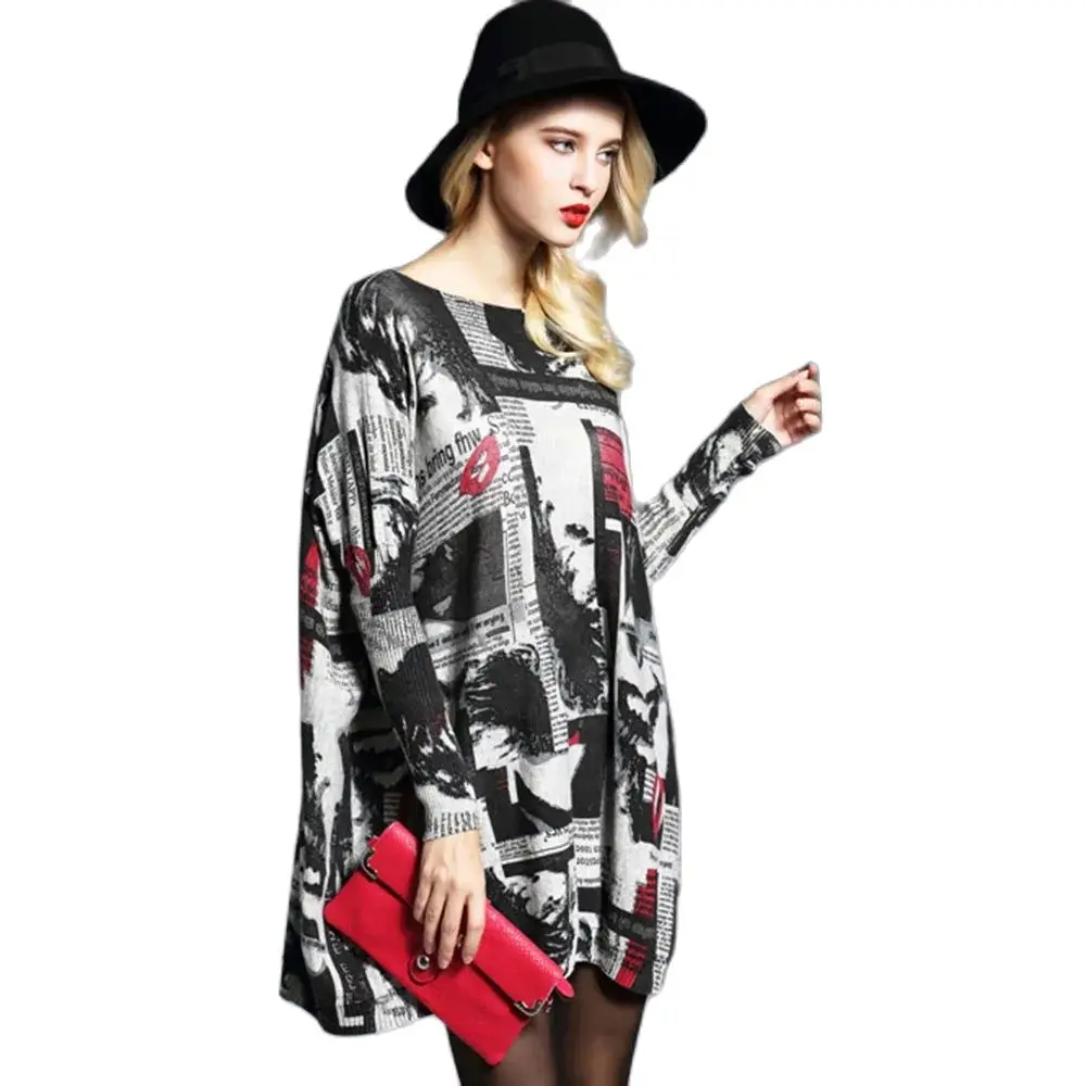 Spring And Autumn 2024 European And American Loose Women's Bat Sleeve Ladies Single Pullover Sweater Printed Sweater Female Tide