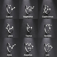 COOLTIME 12 Constellation Women's Ring Stainless Steel Zodiac Adjustable Rings Leo Virgo Libra Pisces Jewelry Birthday Gift