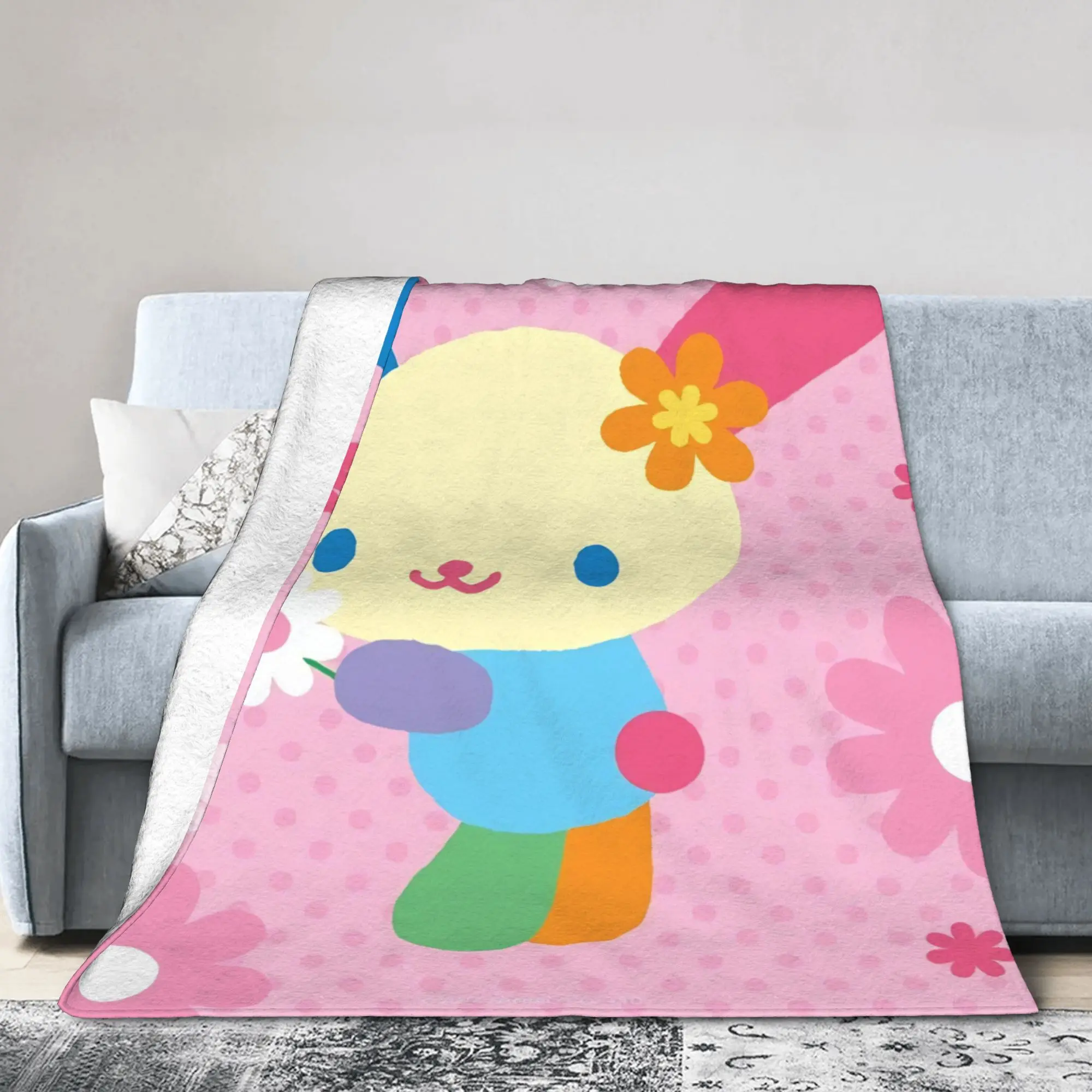 Foral Rabbit Fleece Throw Blanket Bunny Cartoon Blanket for Home Car Super Warm Bedroom Quilt