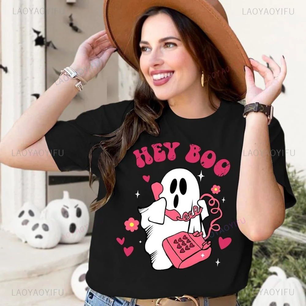 女性ブーゴーストハロウィングラフィック Tシャツおかしいハロウィン女性男性 Tシャツ秋半袖コットン Tシャツトップス