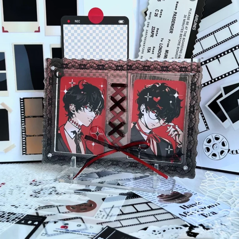 إطار صور أكريليك مرصع بالنجوم لطيف مع شريط دانتيل - شاشة مزدوجة الجوانب لصور 4 × 6، هدية جمالية لديكور غرفة الفتيات #1