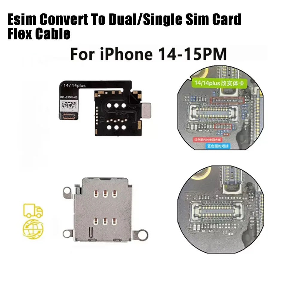WYLIE Esim Convert To Dual Sim Card Flex Ca‮lb‬e for iPhone 15/15Plus/14 Pro Max/Plus Esim to Single Card Reader Slot Tray