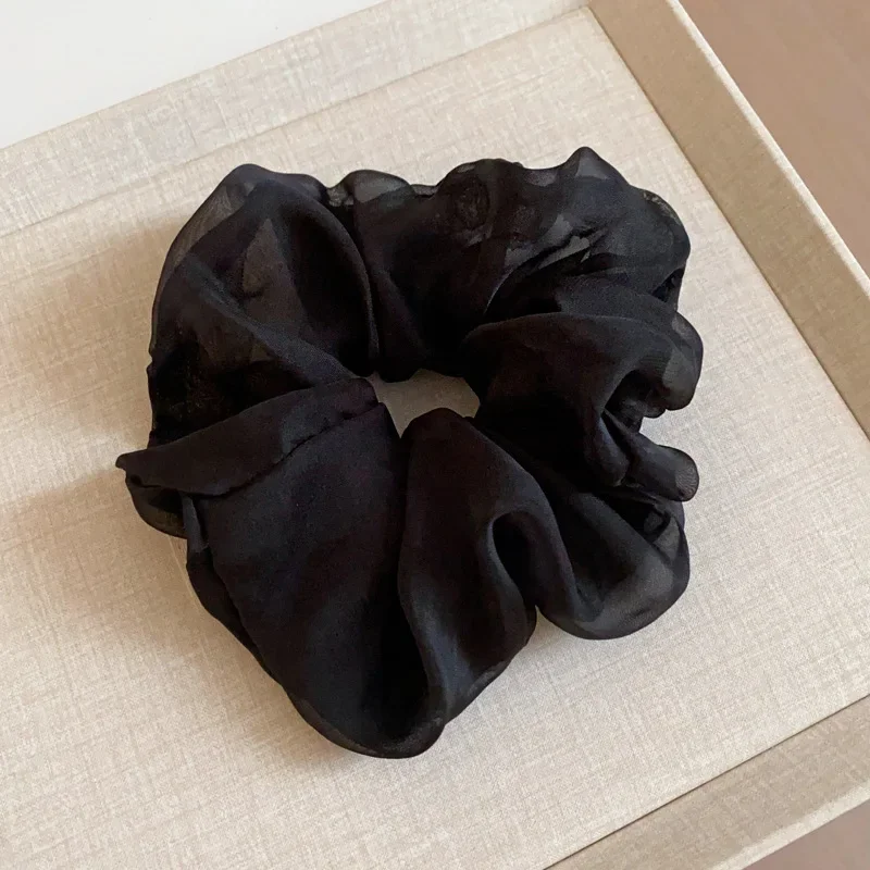 Jednokolorowa siateczkowa przędza Scrunchies elastyczne gumki do włosów liny dla kobiet dziewczynki wysoki kucyk modne dodatki dziewczęce codzienne nakrycia głowy — zdjęcie 6