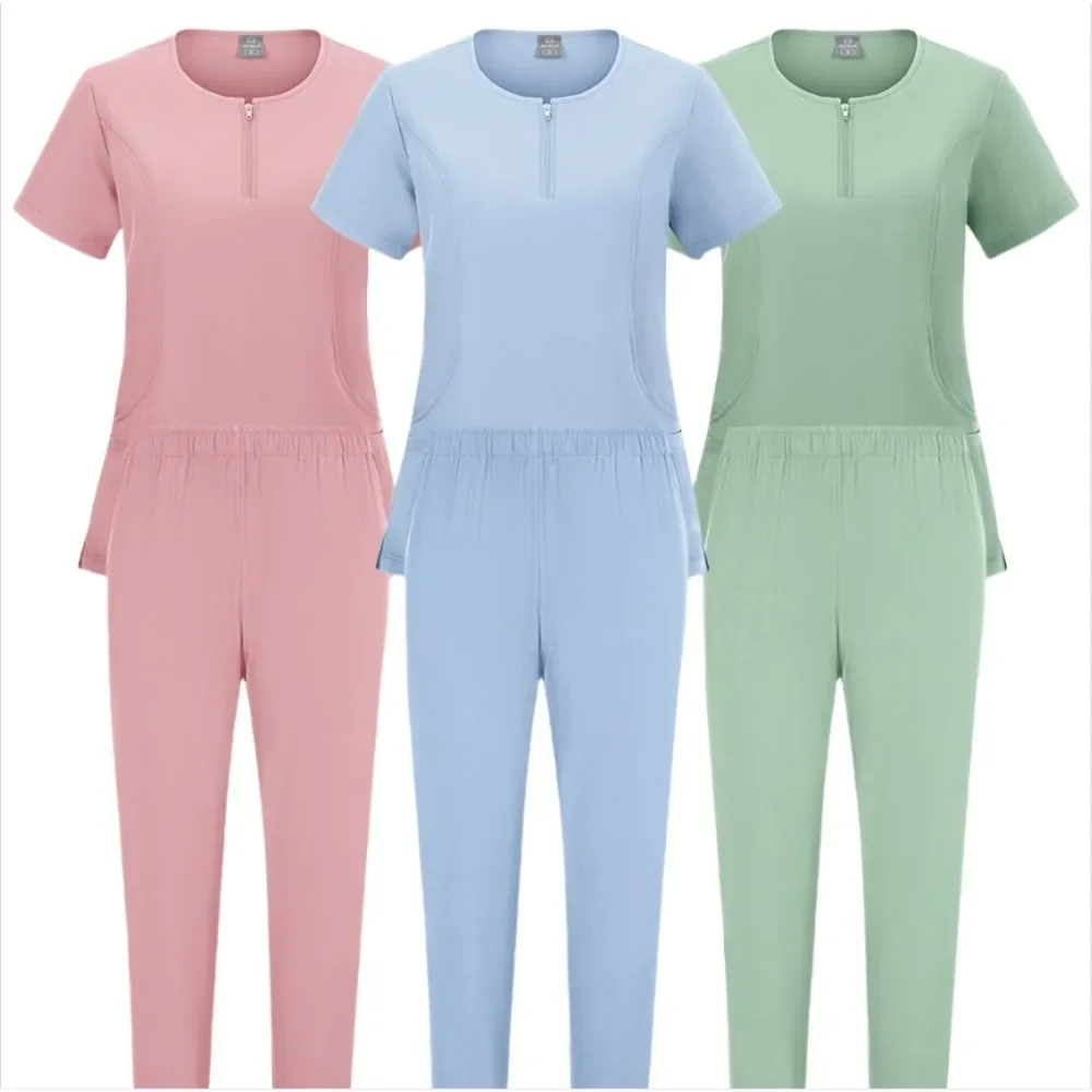 Surgical Set Women Pet Hospital Scrub Uniforms Suits Unisex Solid Color Surgical Gown Pocket V-neck Jogger Suits