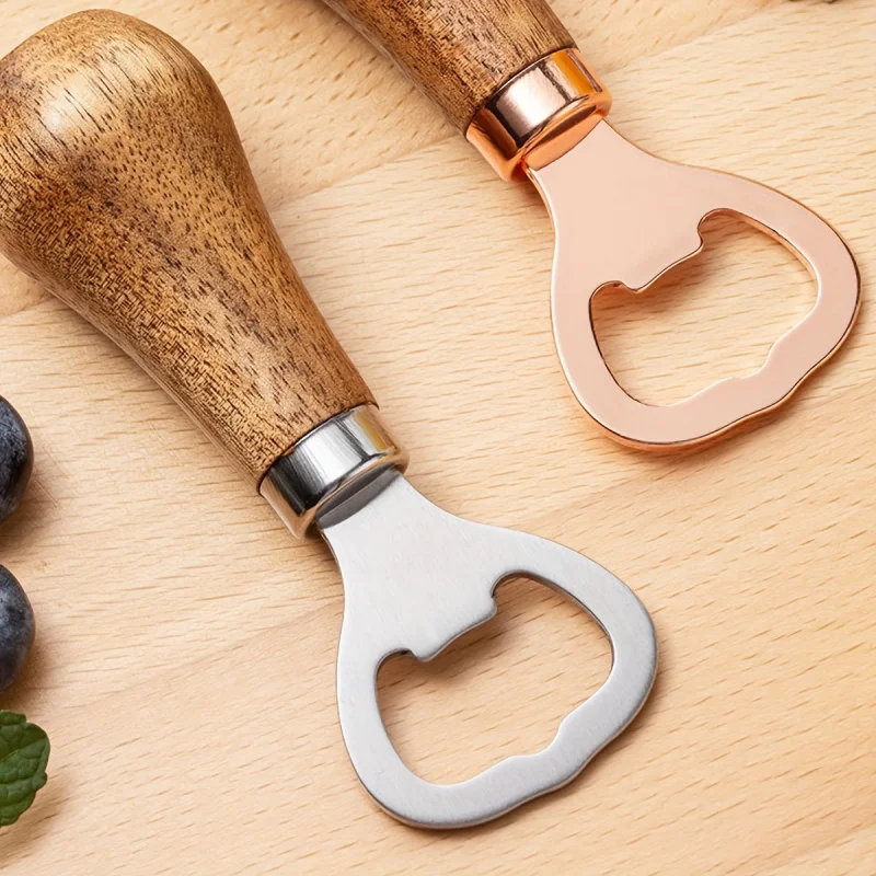 1pc Original Wood Color Sandwood Beer Opener, Home Solid Wood Handle, Rose Gold Creative Vertical Bottle Opener