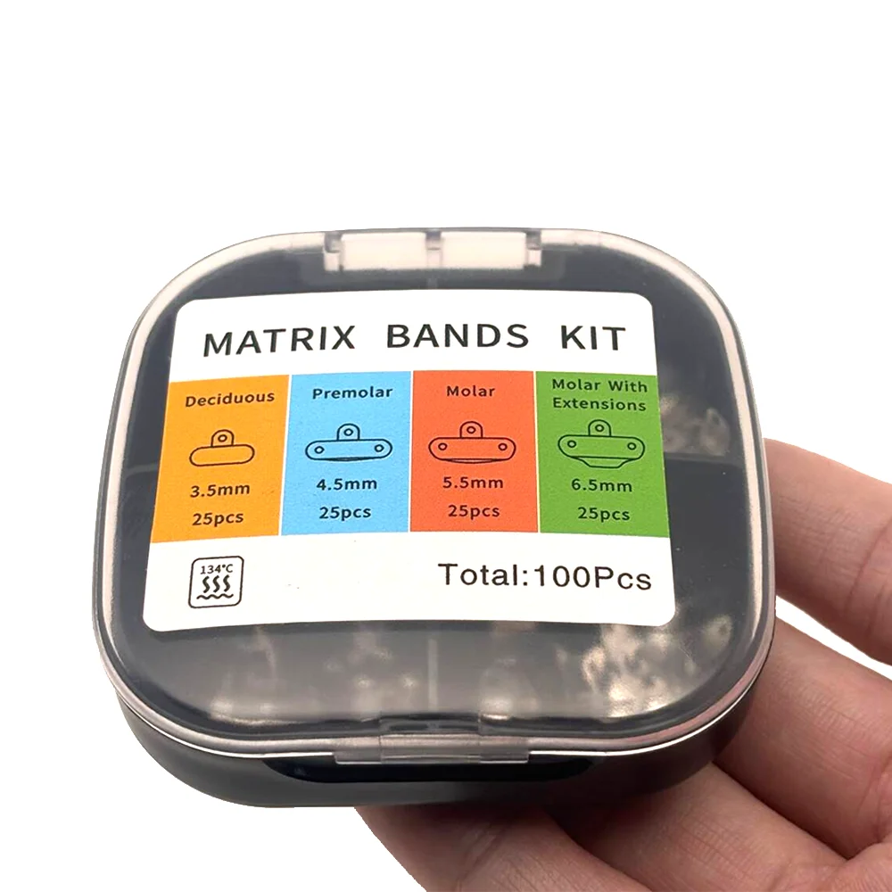 

100Pcs/box Dentistry Matrix Bands with Holes Sectional Contoured Metal Matrices for Teeth Replacement Dentistry Materials