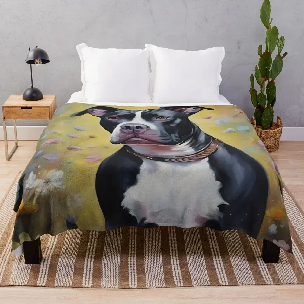 

Black and White Pitbull Dog Throw Blanket Thermal For Decorative Sofa Blankets
