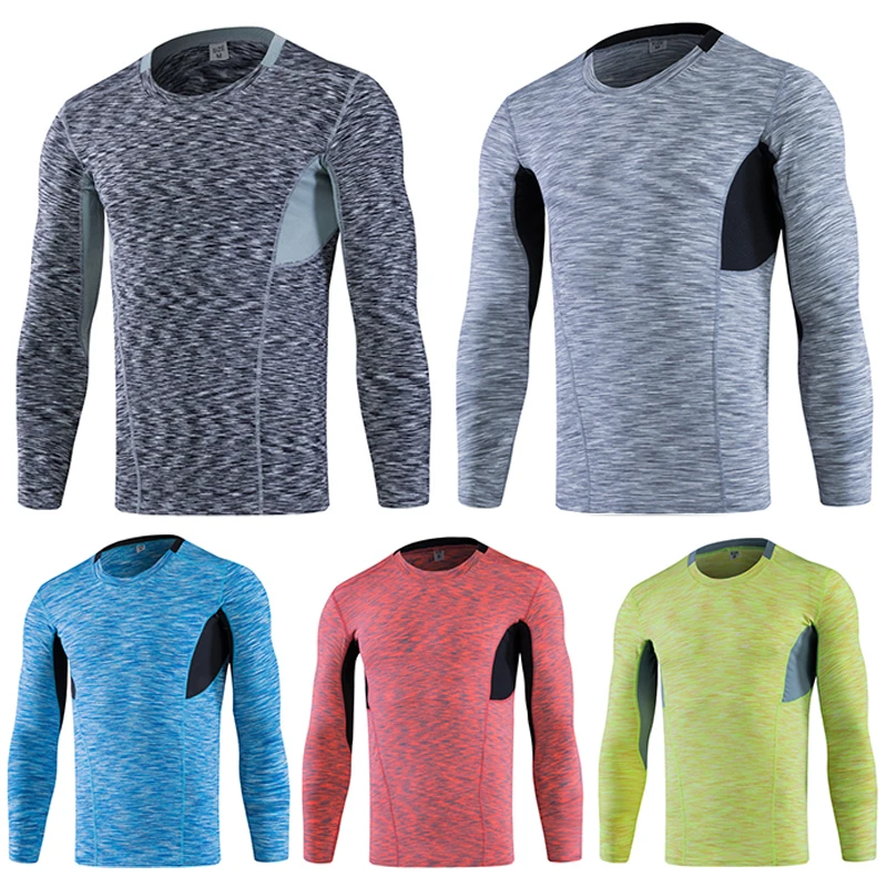 Mens Long Sleeve T Shirts Tight Fitness Rashguard Gym Running Training Bodybuilding Male Quick Dry Compression Shirts Sportswear