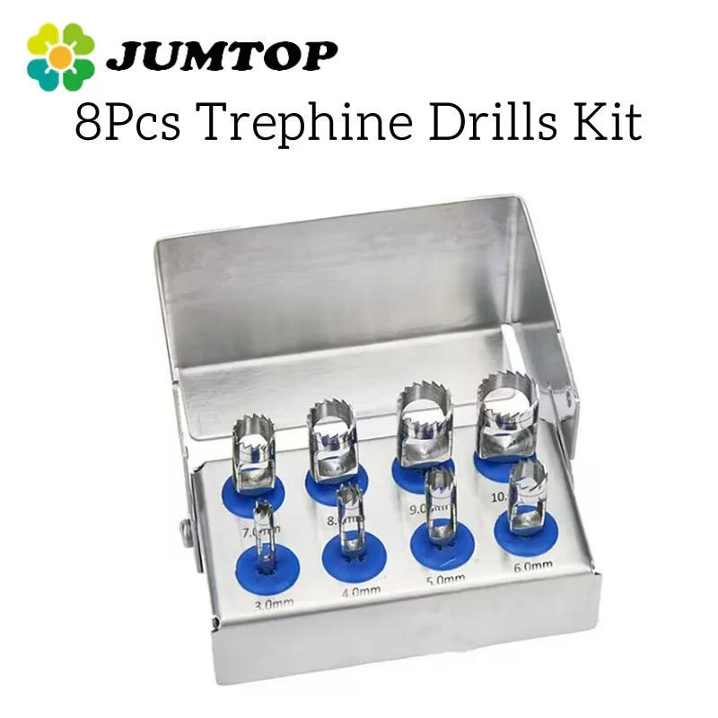 JUMTOP Dental Implant Trephine Drills Set with Bur Holder for Implant Surgery, Dental Drills Bone Graft Implant Surgery Kit