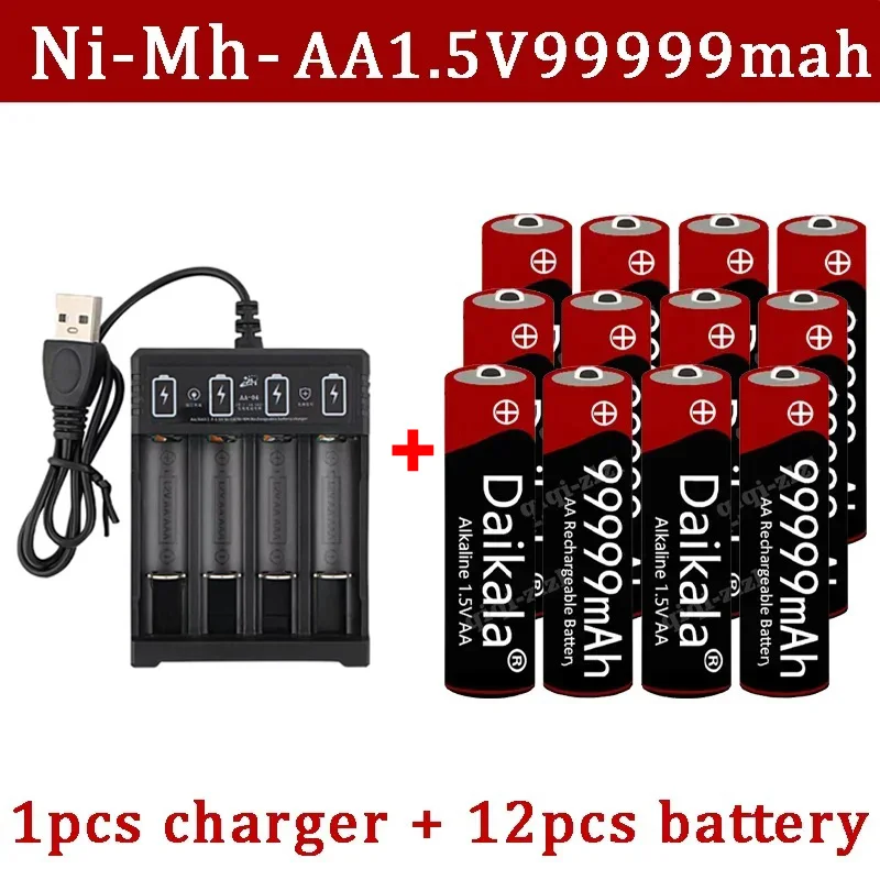 100% Original Brand New Alkaline Battery for Clocks, Toys, and Cameras, Brand New 1.5V, AA, 99999 MAh, 1.5V,+USBcharger.