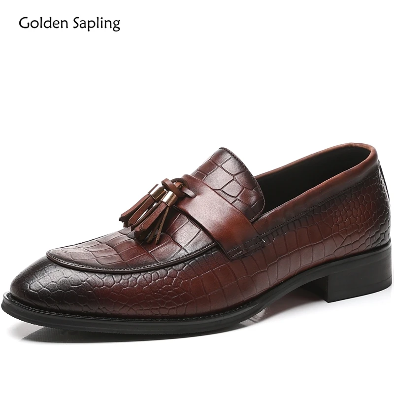 

Golden Sapling Winter Tassel Derby Shoes for Men Fashion Slip-on Genuine Leather Formal Shoe Male Party Wedding Comfy Footwear