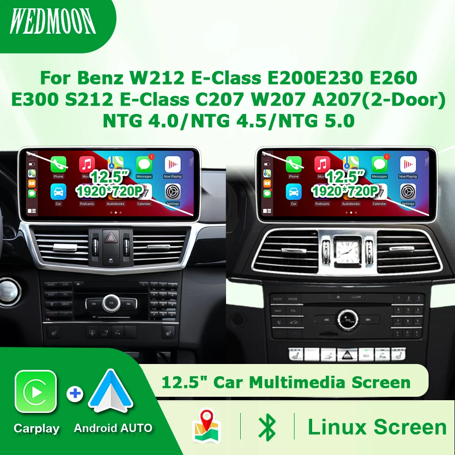 12.5 ''Linux multimédia écran Android Auto autoradio pour Benz classe E W212 S212 W207 A207 2009-2016 Carplay Bluetooth moniteur
