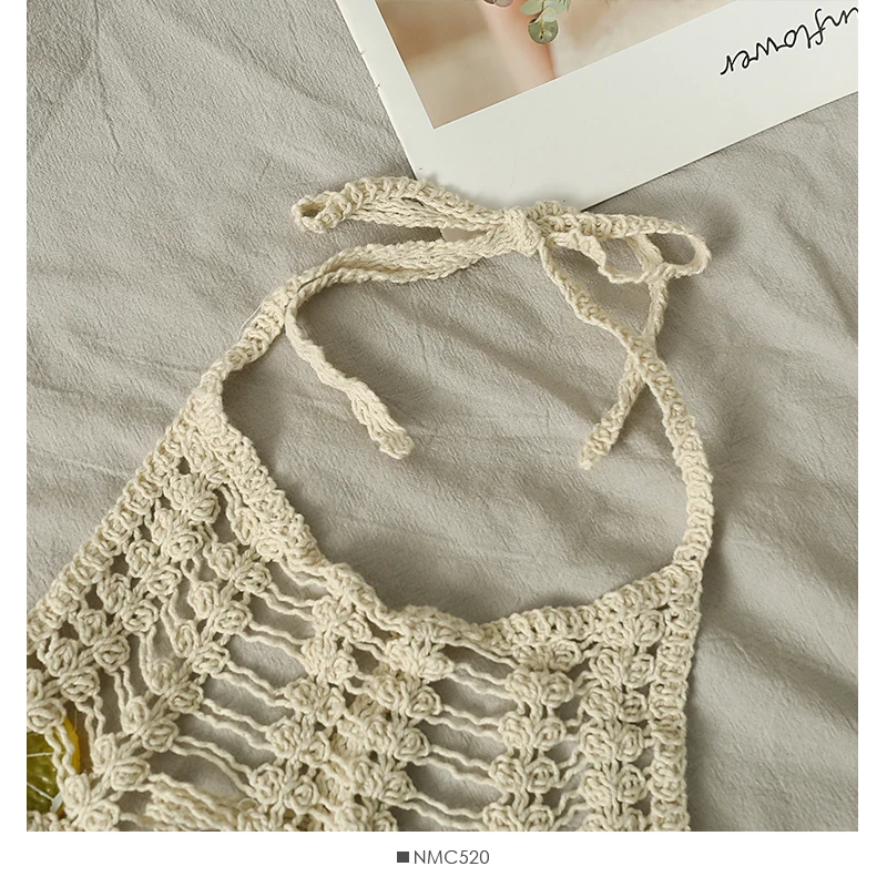 Crochet Crosia Bralette Top Hollow-out Halter Neck Openwork Knitted Tanks and Camis Summer Top Beach Vacation Outfit