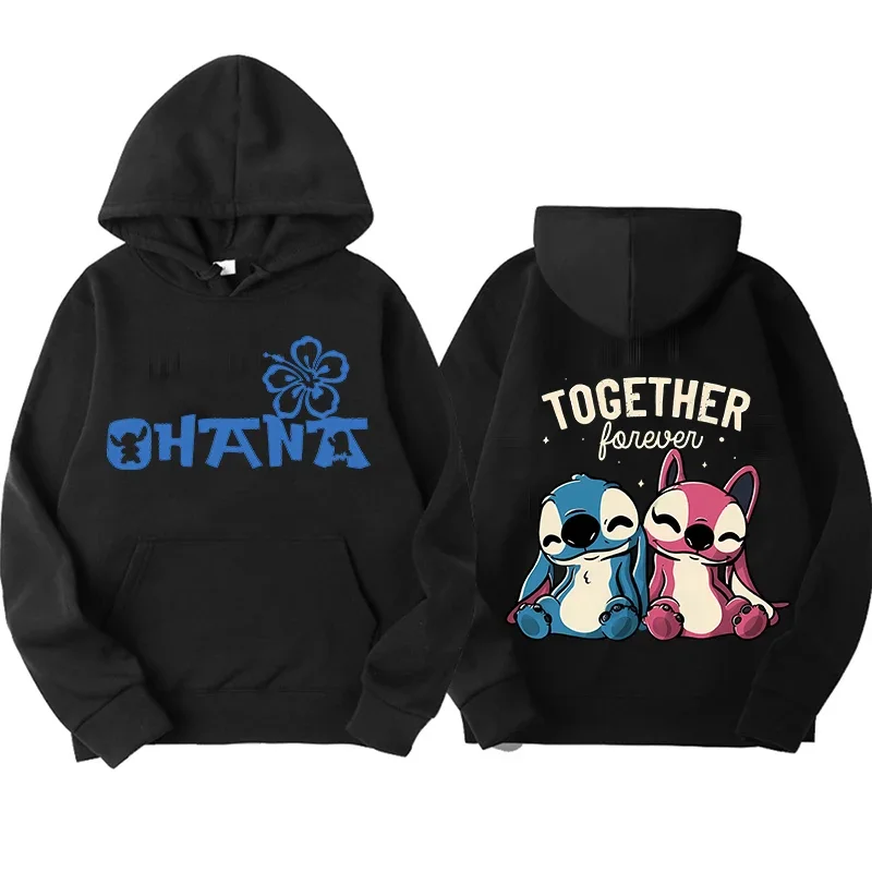 Japanese Harajuku Jacket Y2k Hoodie Disney Lilo and Stitch Pattern Women's Fleece Jacket Winter Warm Coat Women's Jogging Sweats