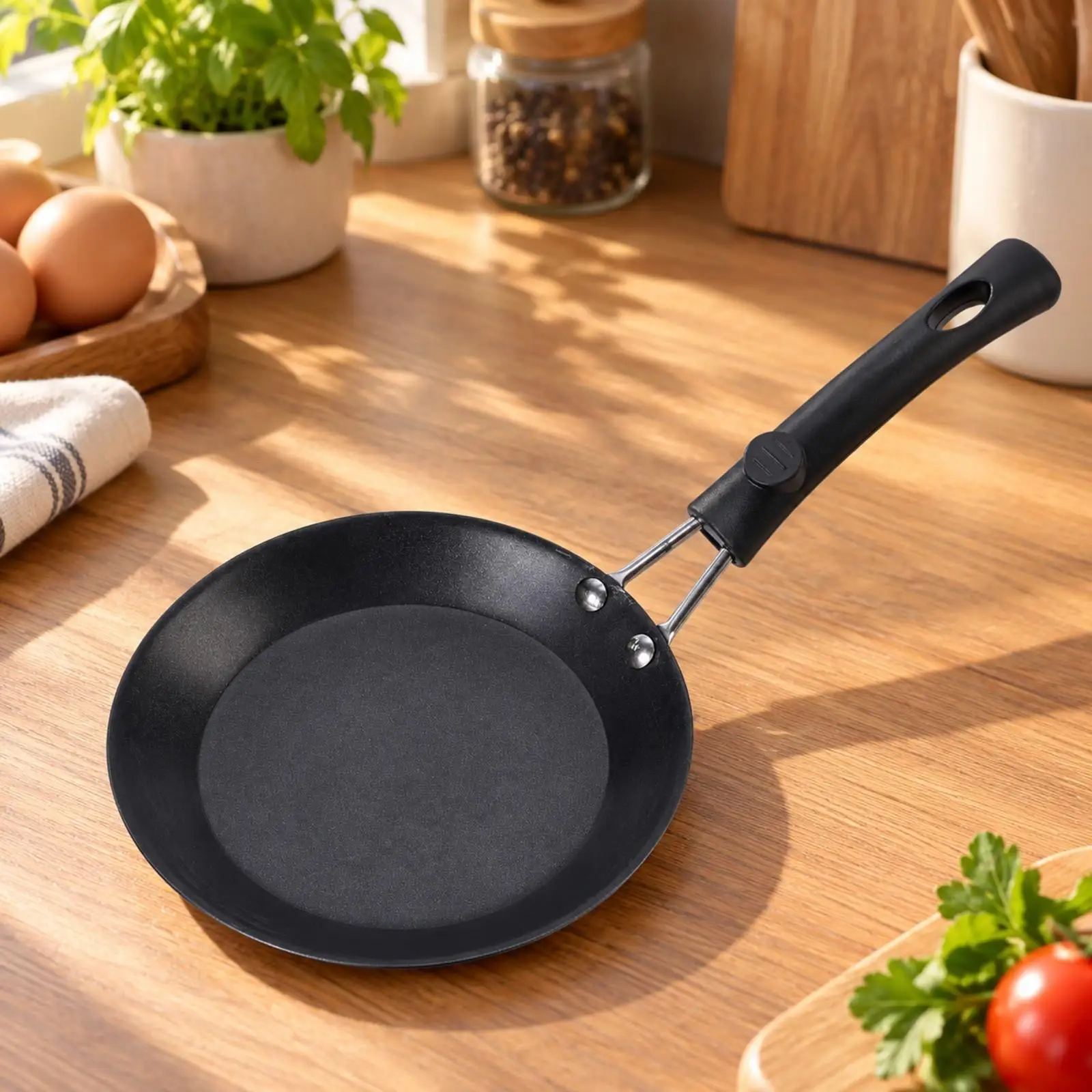 Flat Nonstick Frying Pan Cast Iron Cookware with Two Fastener Handle for Stovetop Breakfast and Snack Prep