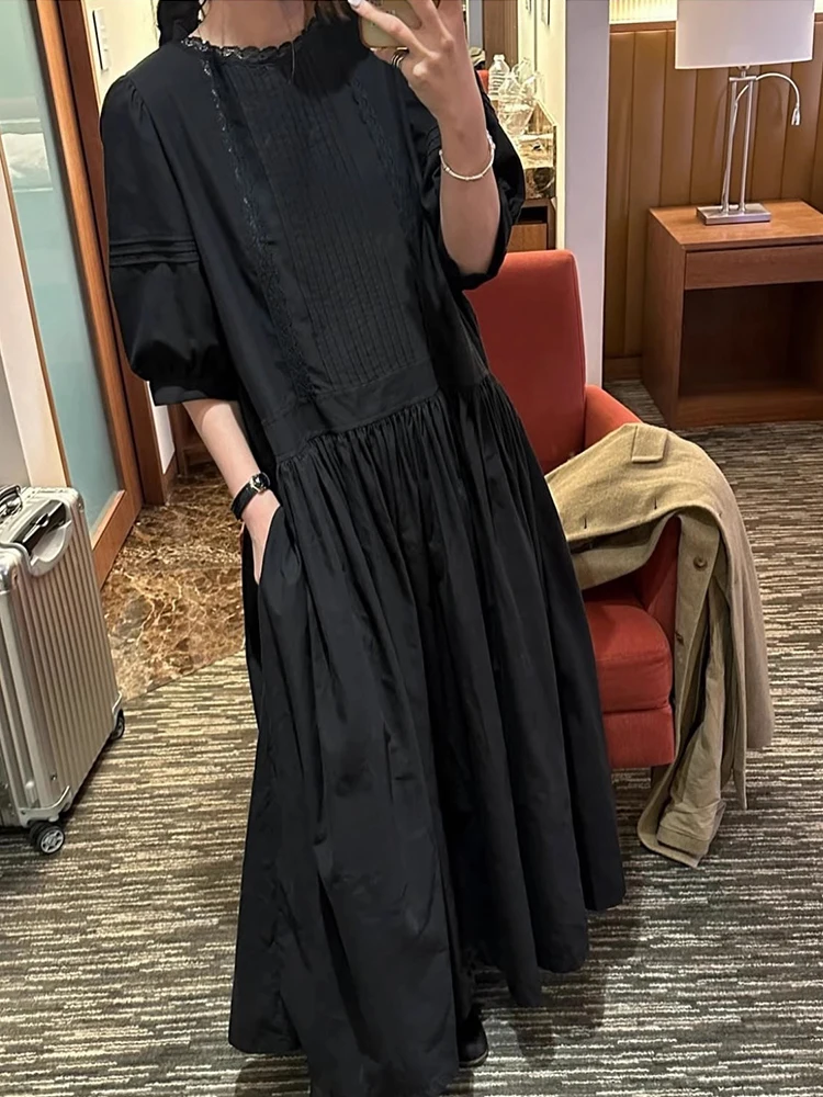 Vestido Longo Psado com Mangas Bufantes da Liangliang Heavy Industry, Novo Design de Verão para Mulheres, Vestido com Rend...