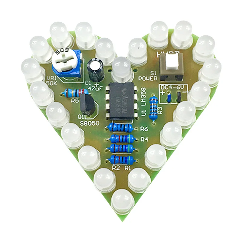 DIY Heart Shape Breathing Lamp Kit Breathing LED Flashing Light Suite Red White Blue Green Electronic Production Learning Kit