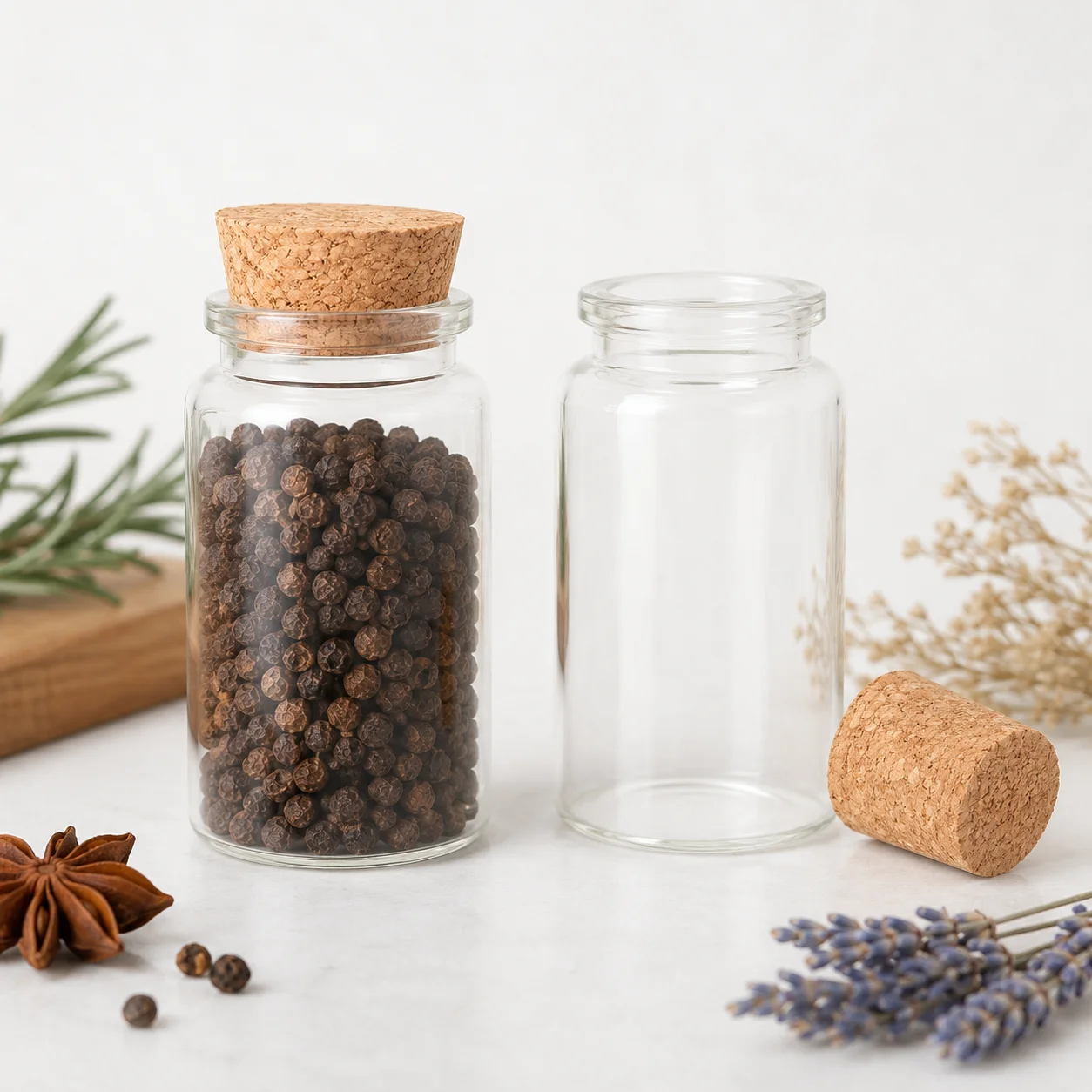 2 bouteilles en verre de 100ml avec bouchon en liège, pots à bonbons et épices pour artisanat, cadeaux de mariage