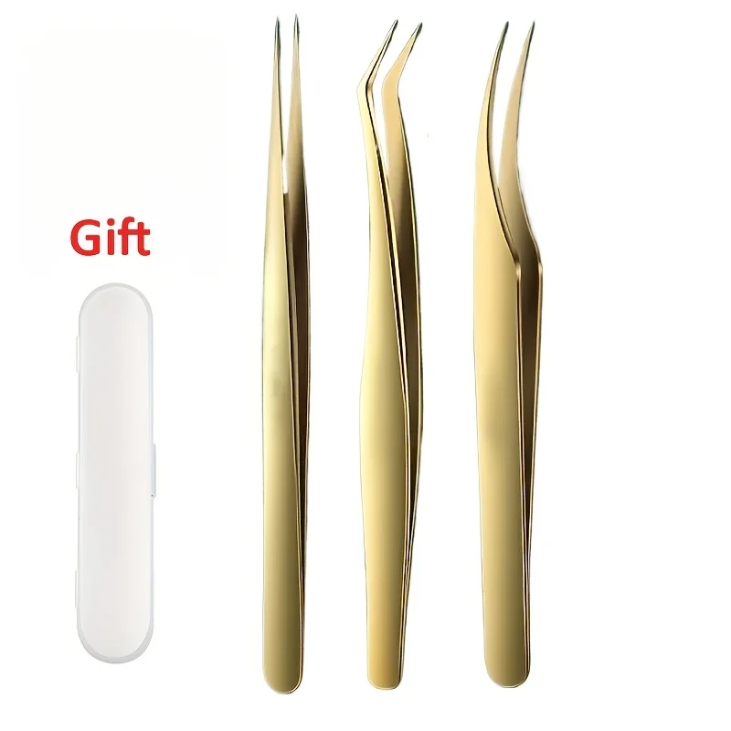 Pincettes d'extension de cils en acier inoxydable, pincettes de précision incurvées et droites avec poignée ergonomique, outils de maquillage